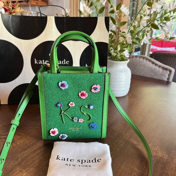NEW Kate Spade New York Manhattan Floral Appliqué Chenille Mini Tote Crossbody - Picture 1 of 7